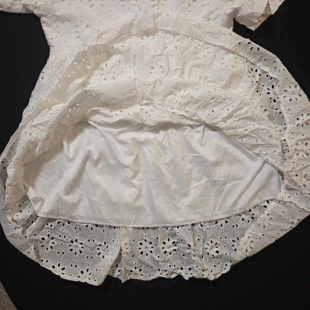 Unbranded White Eyelet Lace Tiered Babydoll Dress V-Neck Short Sleeve Boho Mini - Picture 5 of 8